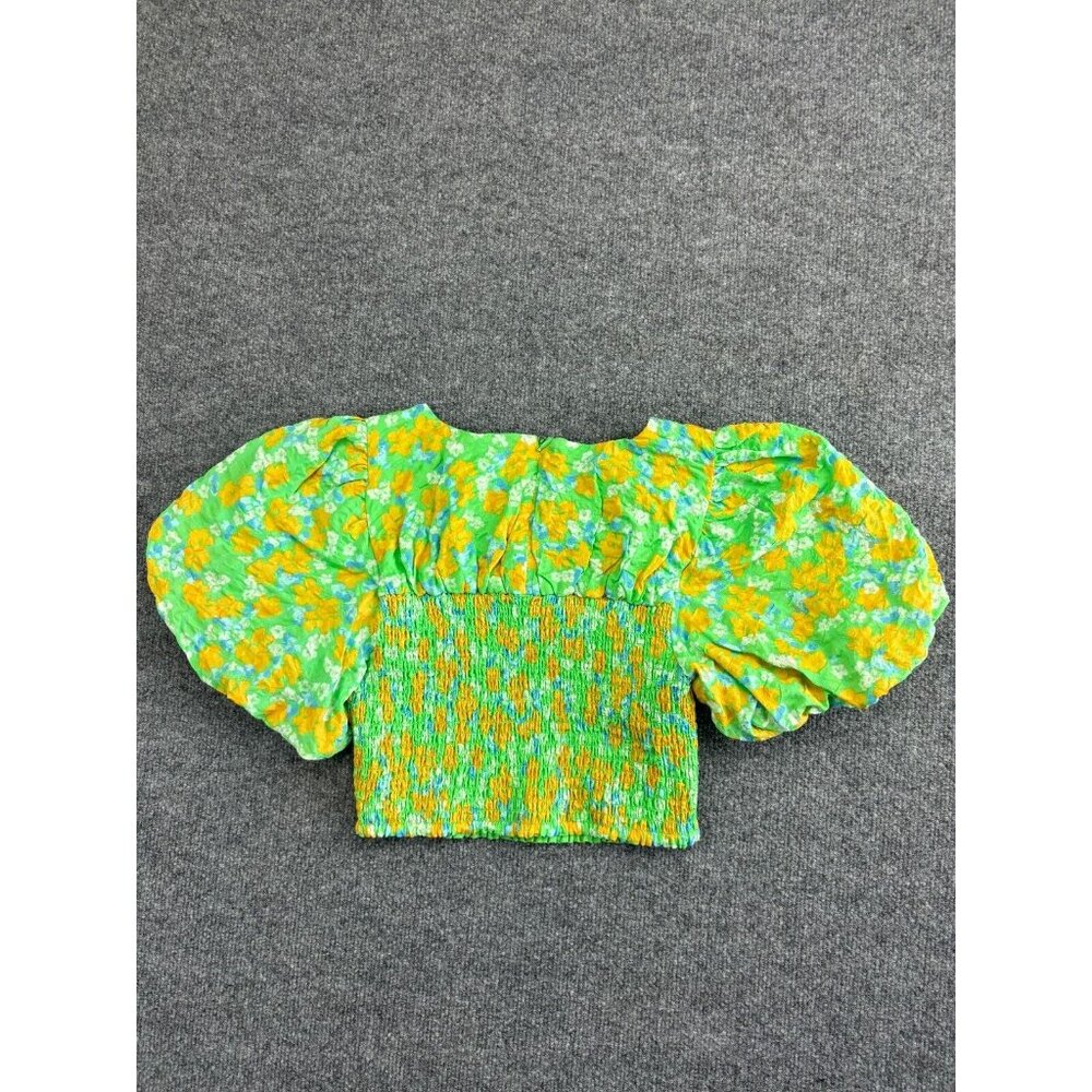 Sabo Australia Blouse Women's Small Green Puff Sleeve Cropped 100% Cotton - Picture 8 of 8